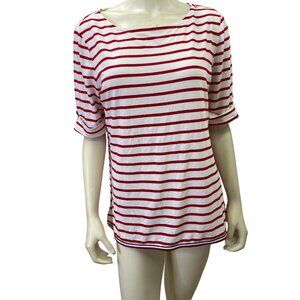 Tommy Hilfiger Womens Red & White Striped Boat Neck Top LG
